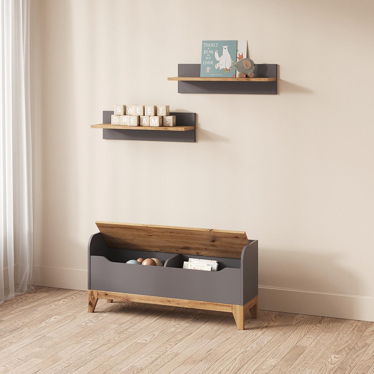 SPIELZEUGTRUHE Malia Grau/Artisan 107.2 x 50 cm mit Sitzbank - Eiche Artisan/Grau, Holzwerkstoff (107.2/30cm) - Livinity®