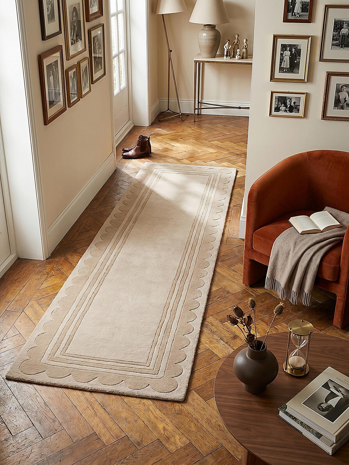 WOLLTEPPICH WENSUM, mit grafischem Muster mit Rahmen, Beige, 80 x 230 cm - Beige, Textil (230/80cm) - KADIMA DESIGN