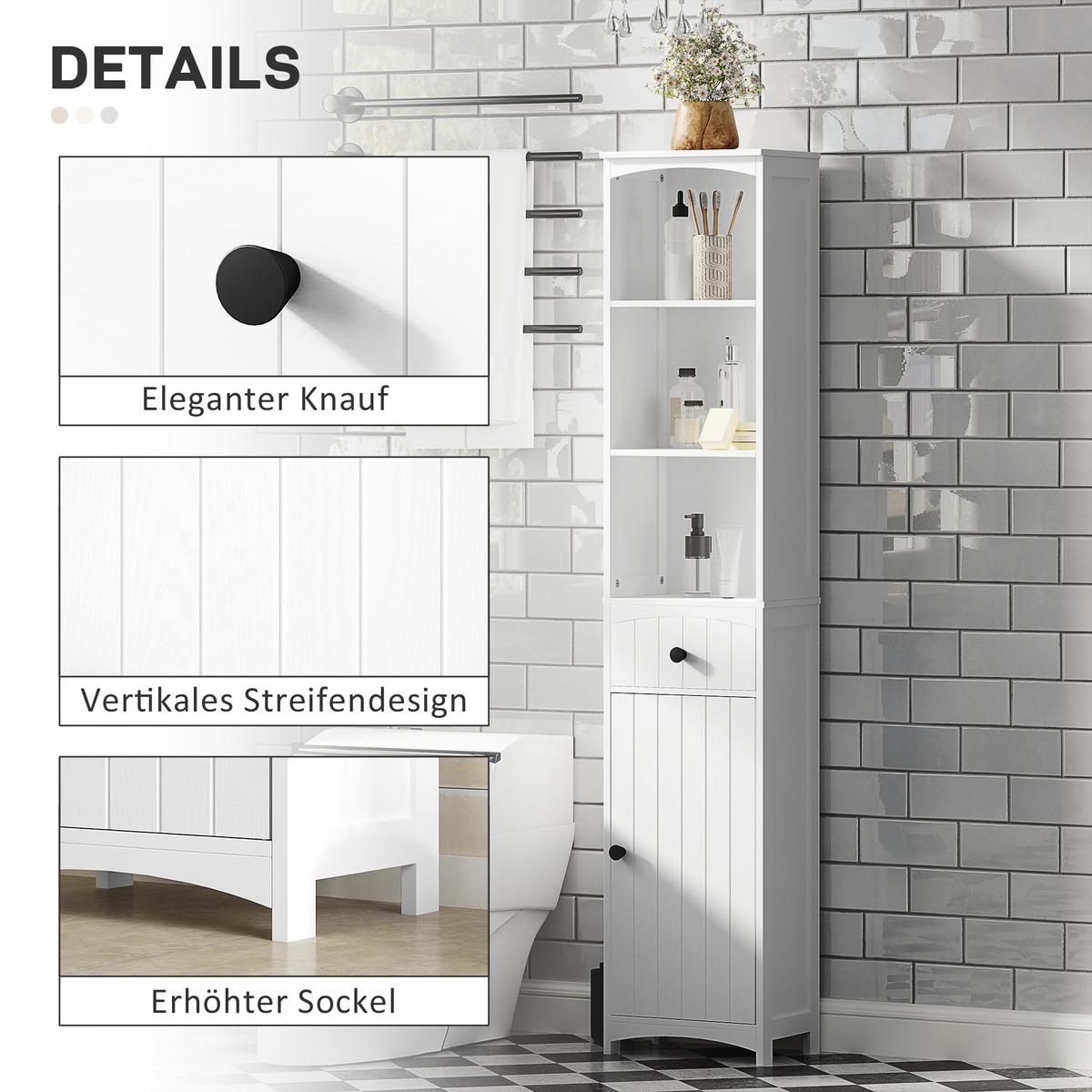 HOCHSCHRANK mit 3 Regalen, 1 Schublade, Weiß, 34x24x170,5cm - Weiß, Holz (24/170.5/34cm) - HOMCOM