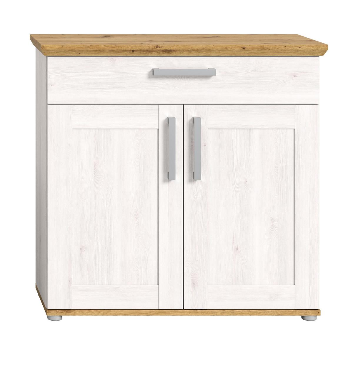 SCHUHSCHRANK weiß Lärche 95 cm, Schuhkommode im Landhaus-Stil - Silberfarben/Weiß, Holzwerkstoff/Kunststoff (95/92/39cm) - Inn.Furn