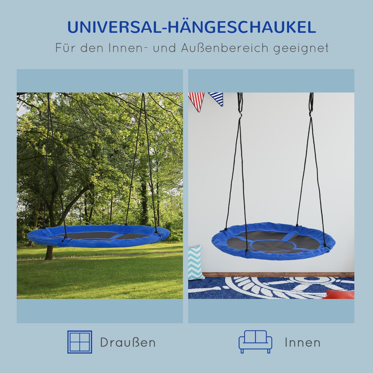 NESTSCHAUKEL Ø110 cm, Hängeschaukel bis 100 kg, verstellbar Kinderschaukel, Blau - Blau, Kunststoff/Metall (110/110cm) - Outsunny
