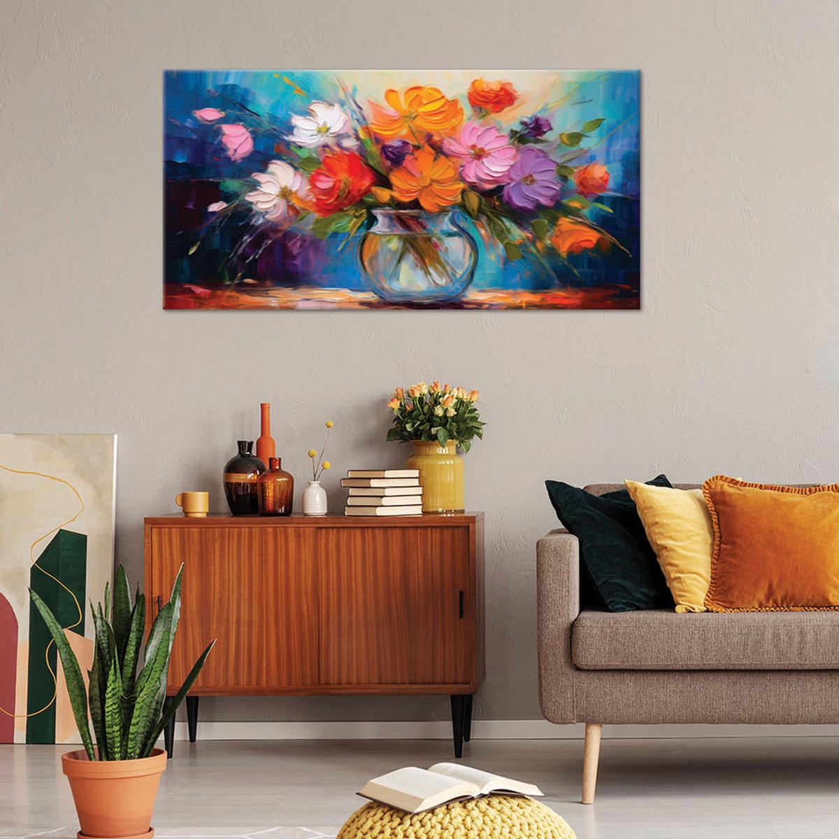 LEINWANDBILD Bemalter Blumenstrauß in einer Vase 120x60cm - Multicolor, Textil (120/60cm) - Feeby