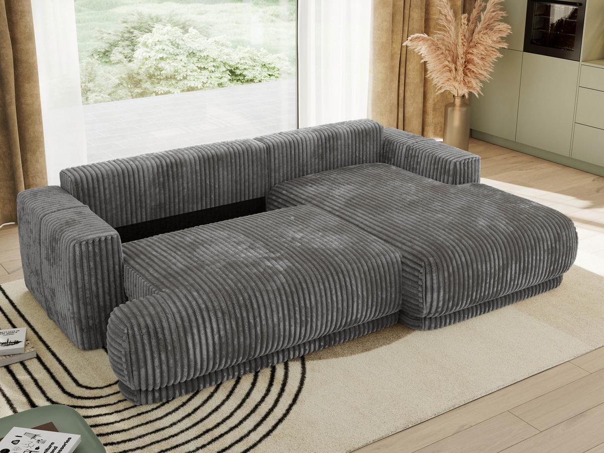 ECKSCHLAFSOFA RINA L Grau Cord - rechts - Schwarz/Grau, Kunststoff/Textil (172/266cm) - MKS