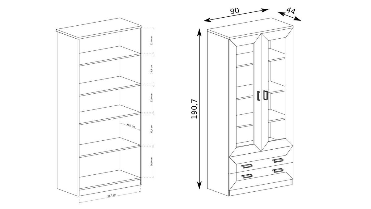 VITRINE UDINE 190 / 90 cm in Eichefarben - Eichefarben, Holzwerkstoff (90/190/40cm) - MASSENO