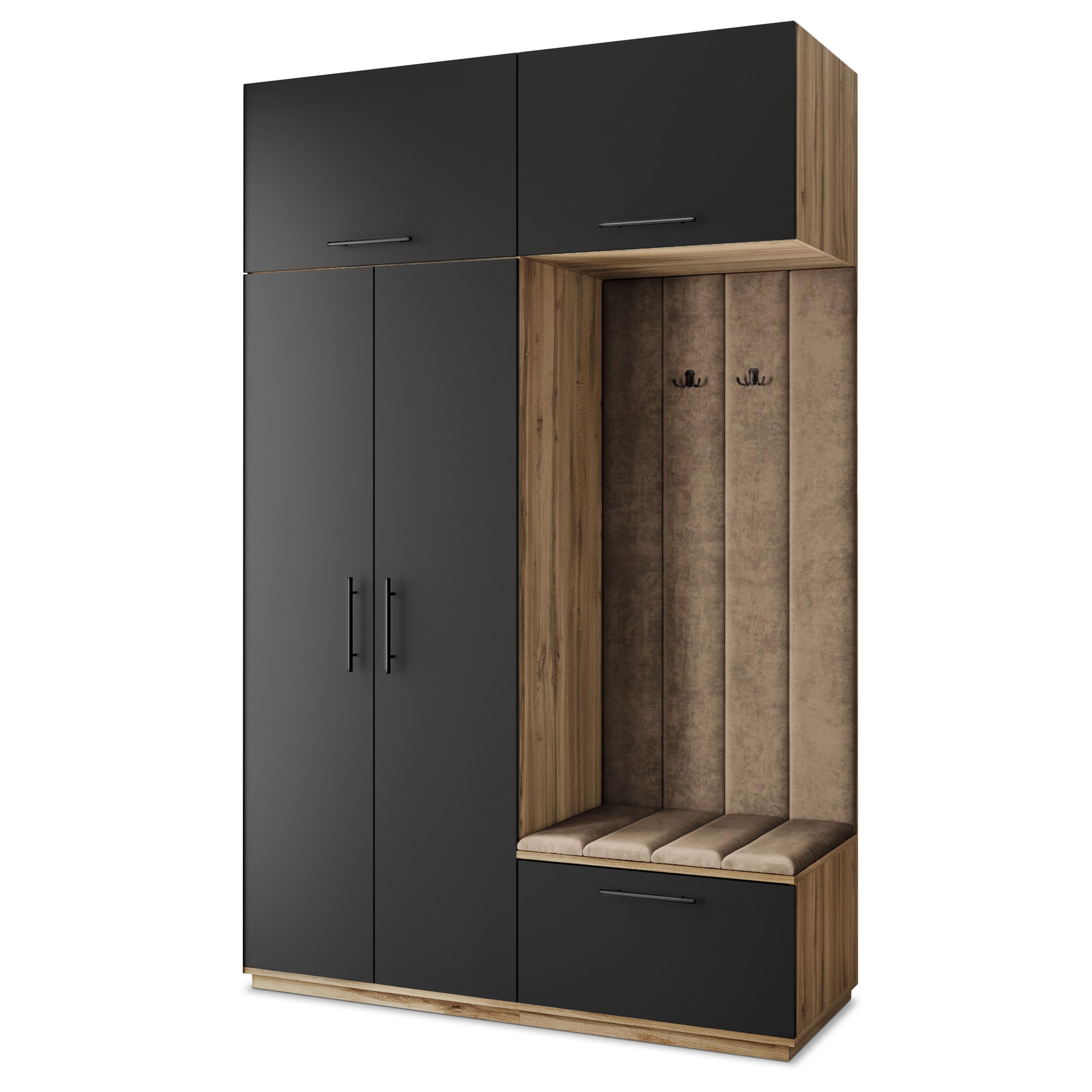 GARDEROBENSCHRANK REMA 150/240/60 cm Modern Garderobe-Set Eiche Wotan - Eiche Wotan/Schwarz, Holzwerkstoff (150/240/60cm) - MASSENO