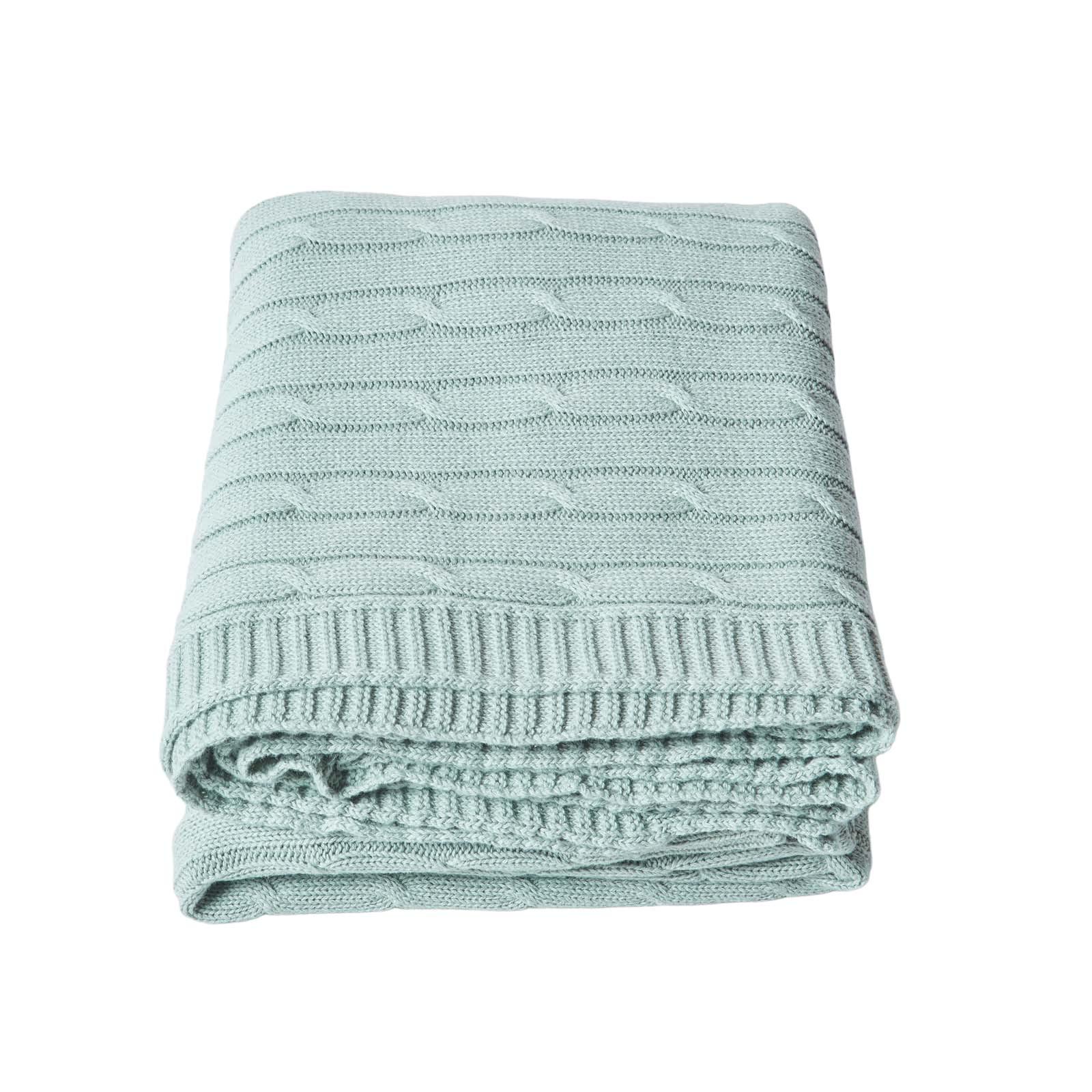 STRICKDECKE 130/170 cm, Baumwolle mit Zopfmuster - Pastellblau, Textil (130/170cm) - Homescapes