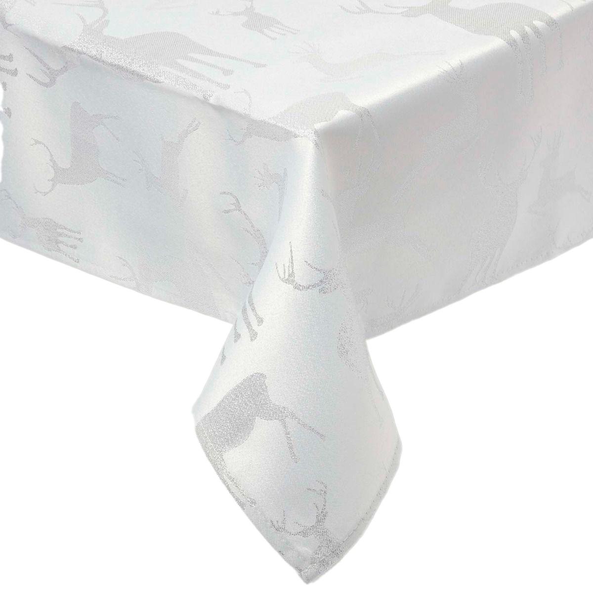 TISCHDECKE Weihnachten mit Hirsch-Motiv, silber, 130/230 cm - Silberfarben, Textil (132/228cm) - Homescapes