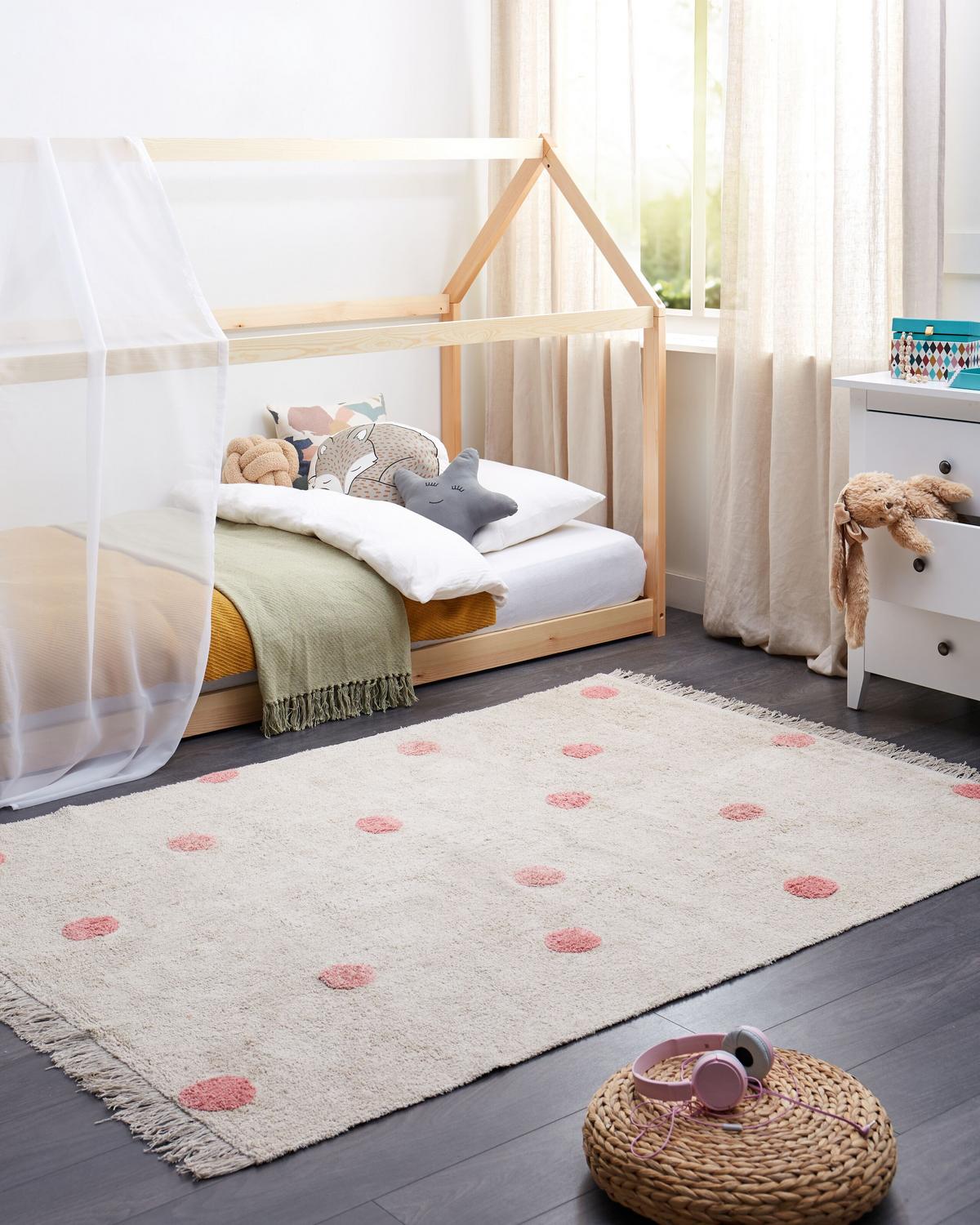 KURZFLOR-TEPPICH Beige 140/200 cm Dardere - Pink/Beige, Textil (140/200cm) - Beliani