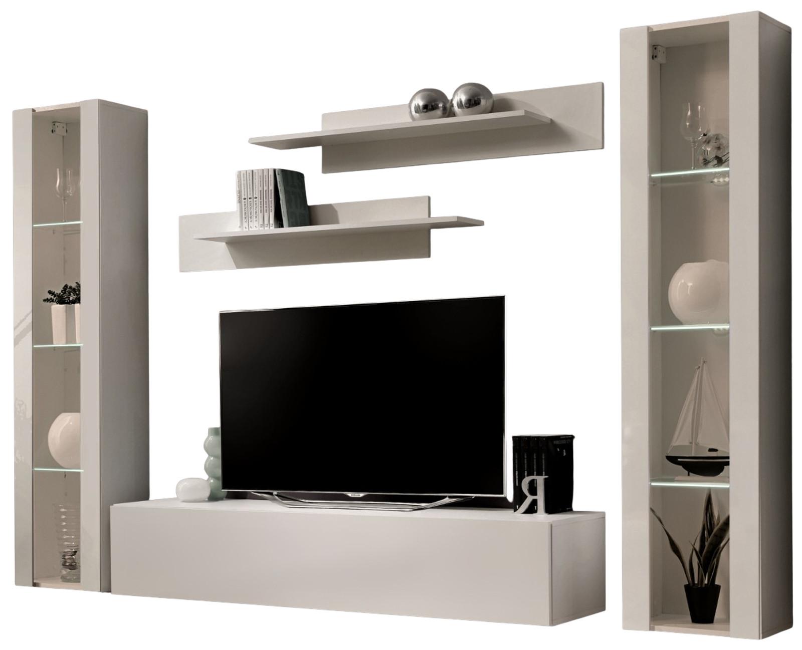 WOHNWAND Kaschmir 5-teilig 260 cm, Schrankwand hängend mit LED und Push-to-Open - Kaschmir, Glas/Holzwerkstoff (260/170/40cm) - Inn.Furn