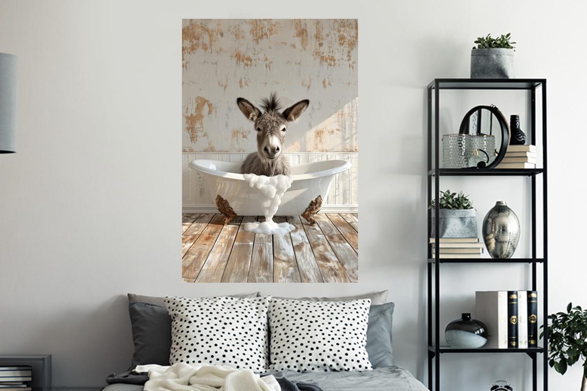 WANDTATTOO Esel - Tiere - Badewanne - Schaumstoff Wandaufkleber 80x120 cm - Weiß, Kunststoff (80/120/0.1cm) - MuchoWow