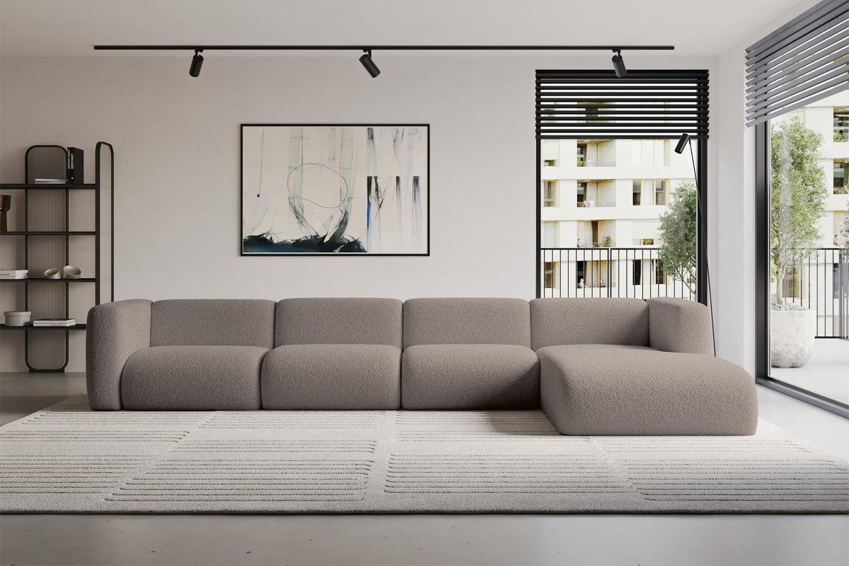 ECKSOFA Ottomane Rechts MIRA-L3 409x179x70 Braun Bouclé - Dunkelbraun/Schwarz, Holzwerkstoff/Kunststoff (409/179cm) - ALTDECOR
