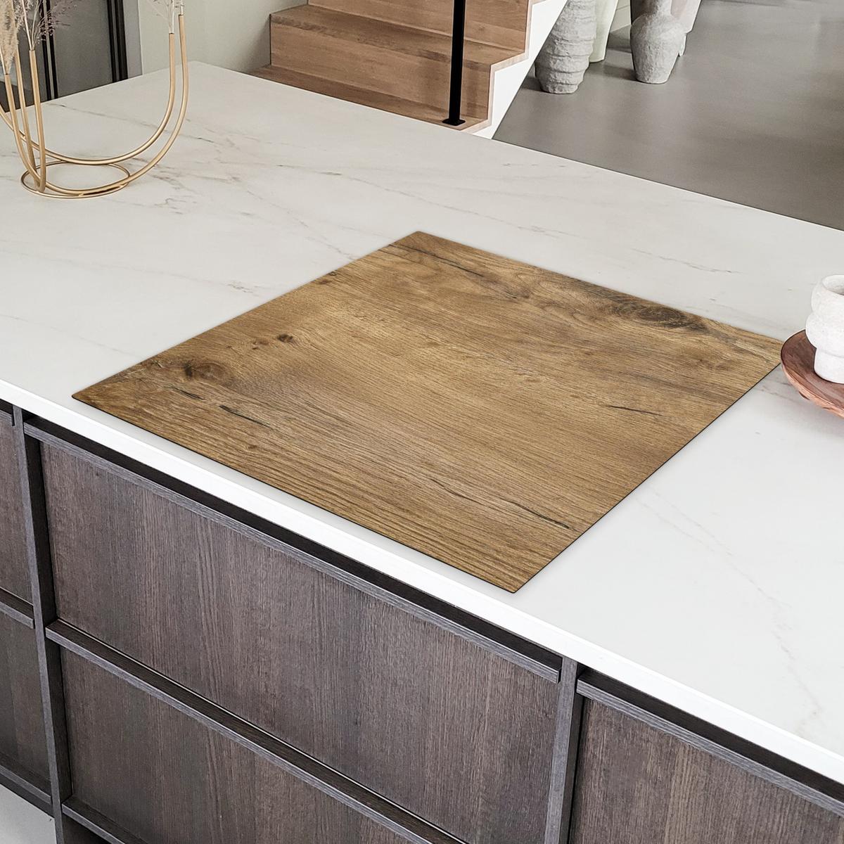 HERDABDECKPLATTE Holz - Braun - Holzoptik Induktionsmatte 78x78 cm - Eichefarben, Kunststoff (78/78/0.2cm) - MuchoWow