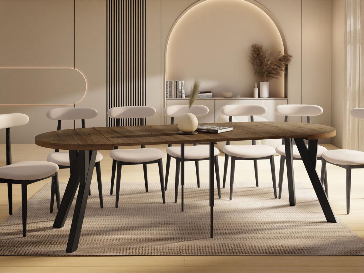 ESSTISCH Vero rund ausziehbar verlängerbar, Eiche Braun Rustikal 100-300/100/77 cm - Alteiche/Schwarz, Holz/Holzwerkstoff (100/300/77cm) - WFL GROUP