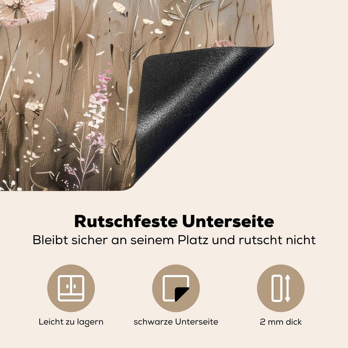 HERDABDECKPLATTE Blumen - Beige - Trockenblumen Herdabdeckung Induktionsfeld 70x52 cm - Beige, Kunststoff (70/52/0.2cm) - MuchoWow