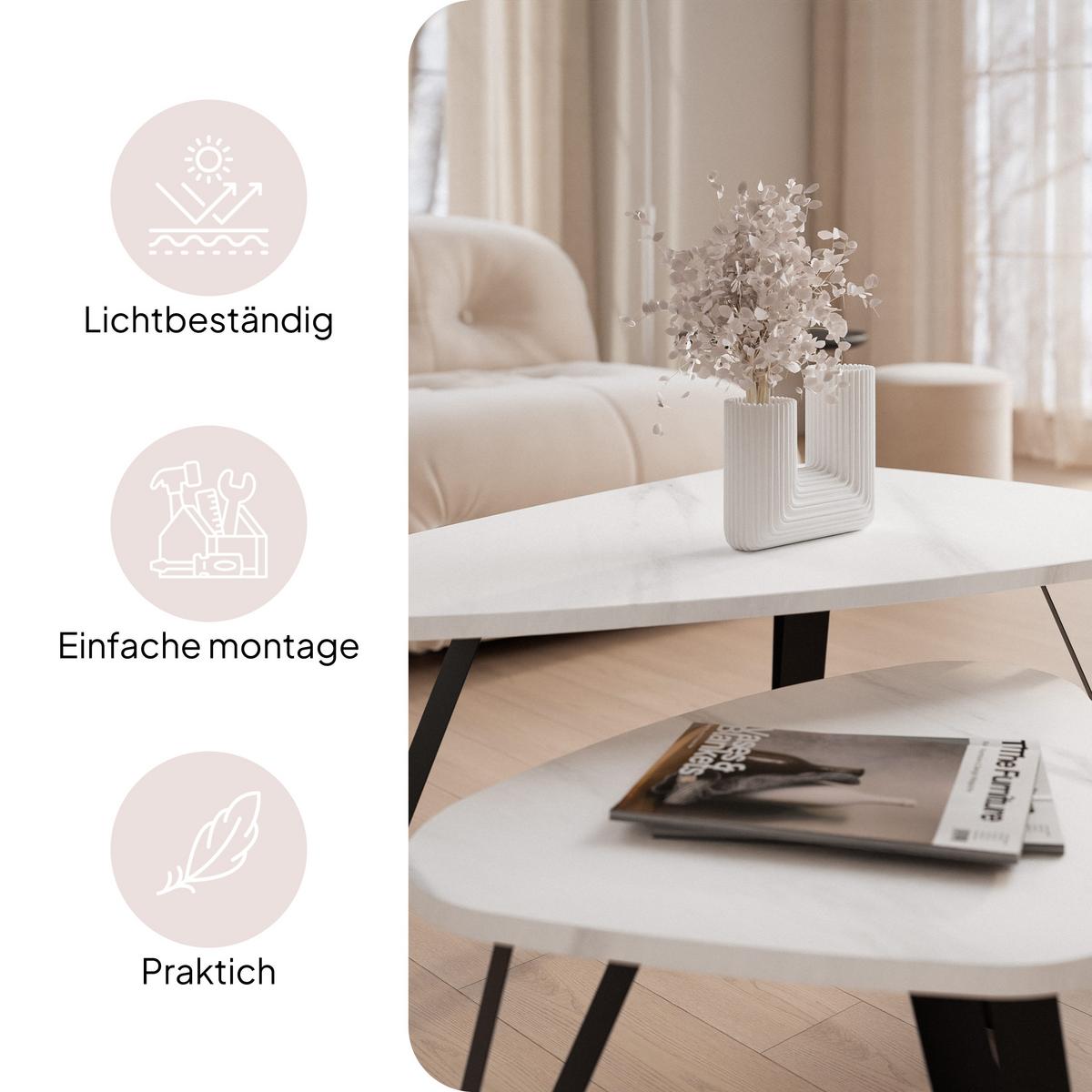 SATZTISCH NOA Stahlgestell, Freiform, Schwarz / Bianco Marmor - Perlmutt/Schwarz, Holzwerkstoff/Metall (94/60/42cm) - Idohome