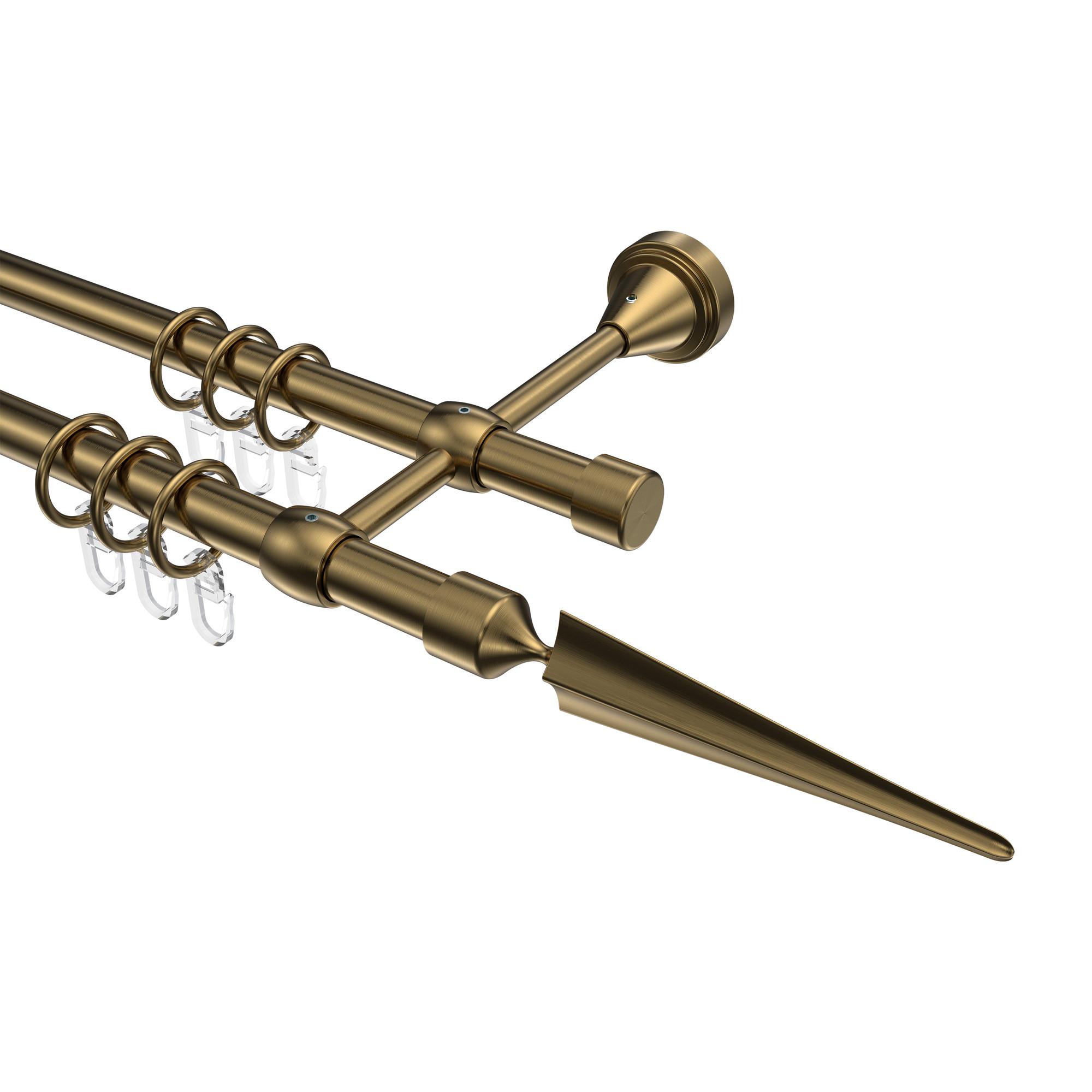 GARDINENSTANGE Primus Lorenzo 200 cm, 2-läufig, 16 mm Ø Messing Antik - Messingfarben/Bronzefarben, Metall (200cm) - INTERDECO