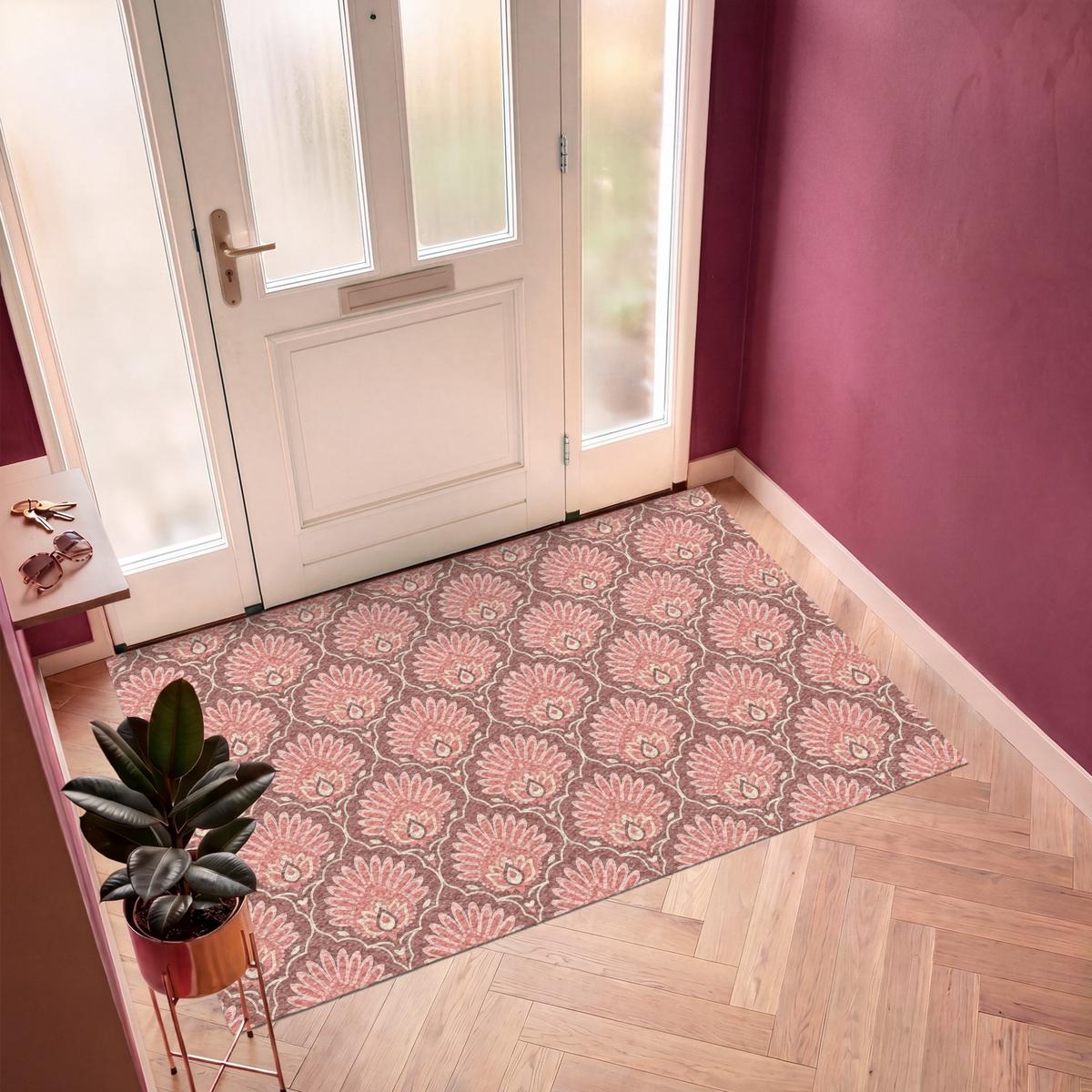 FUSSMATTE Fächermotiv - Muster - Rosa Türmatte 180x120 cm - Altrosa, Kunststoff (180/0.4cm) - MuchoWow