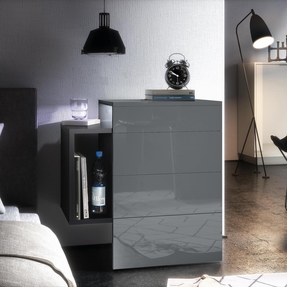 NACHTTISCH Queens Front in Grau Hochglanz - Grau, Holzwerkstoff (60/63/36cm) - Vladon