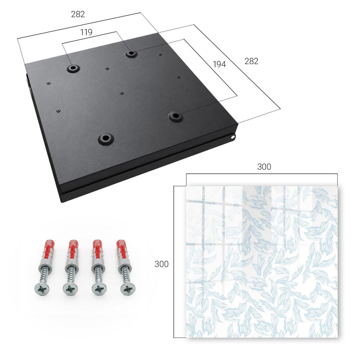 SCHLÜSSELBOX Schwarz 30x30 cm- Türöffnung nach rechts - Blumenmuster - Weiß, Metall (30/30/5cm) - TULUP