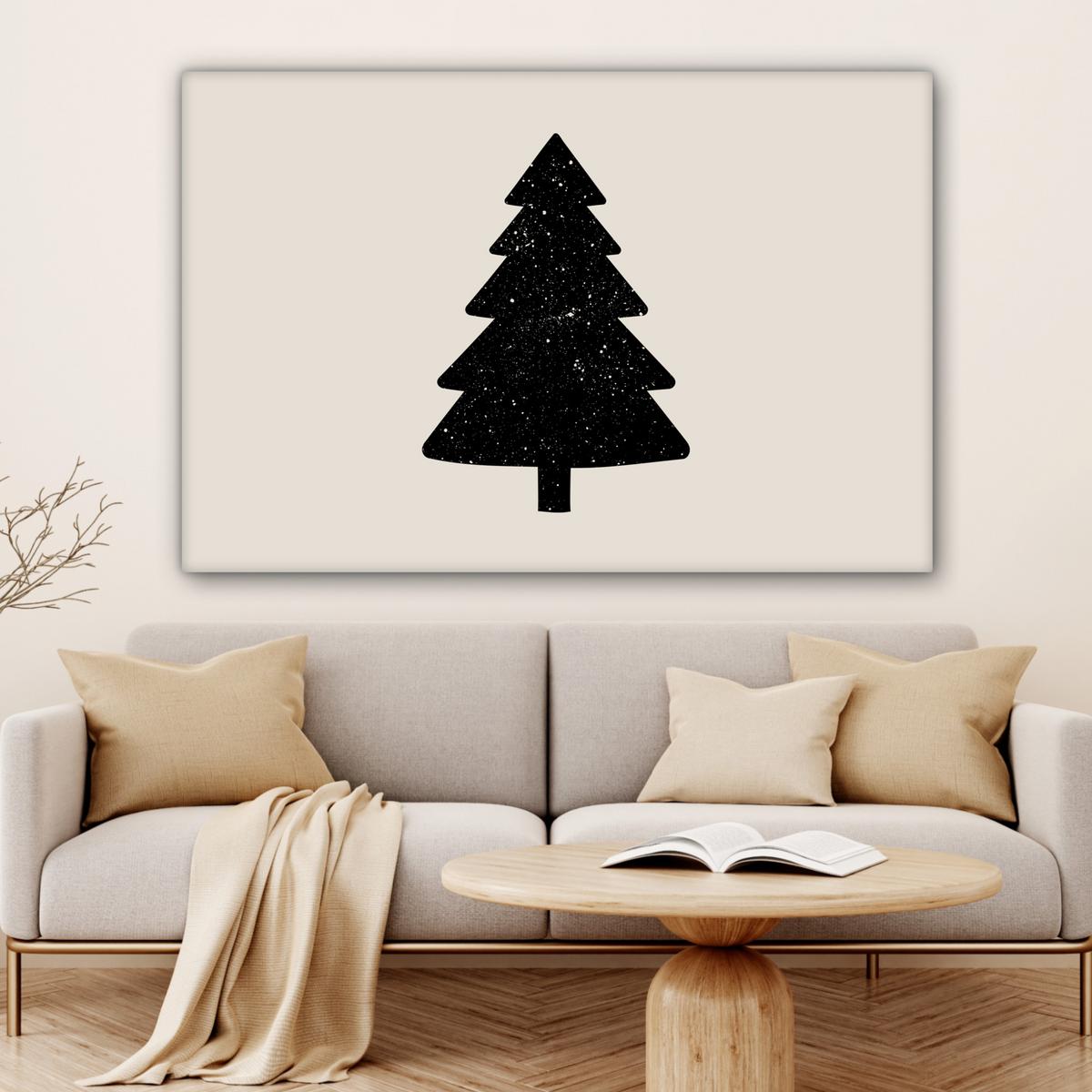 LEINWANDBILD Weihnachtsbaum - Schwarz - Urlaub - Beige Wohnzimmer Groß 120x80 cm - Schwarz, Textil (120/80cm) - MuchoWow