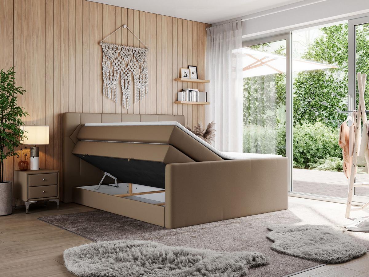 BOXSPRINGBETT KING EIGAR 160/200 Braun Kunstleder - H4 - Braun, Holz/Textil (160/200cm) - MKS