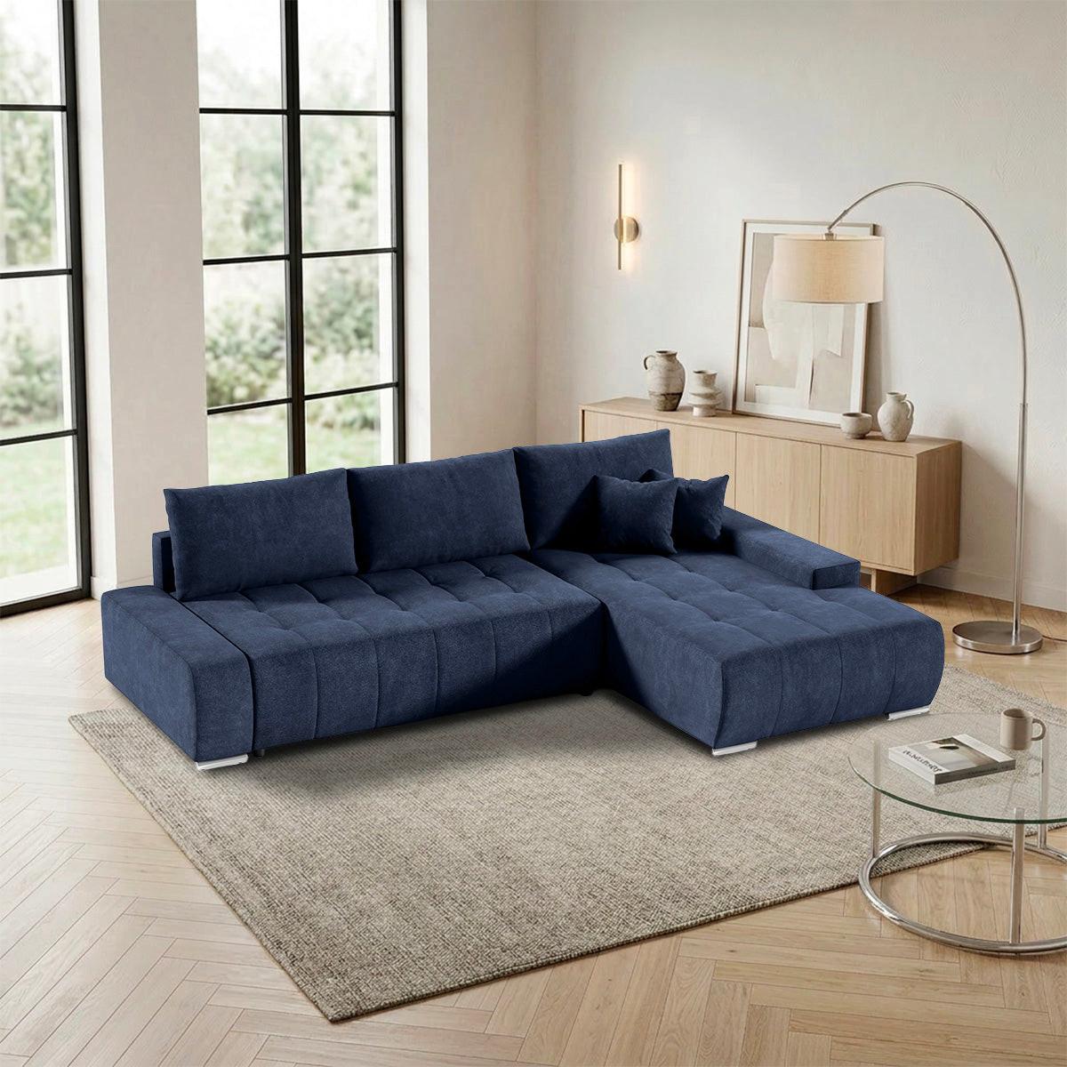 ECKSOFA Jonas 4 Sitzplätze Marineblau - Blau, Holzwerkstoff (265/185cm) - Petits-meubles