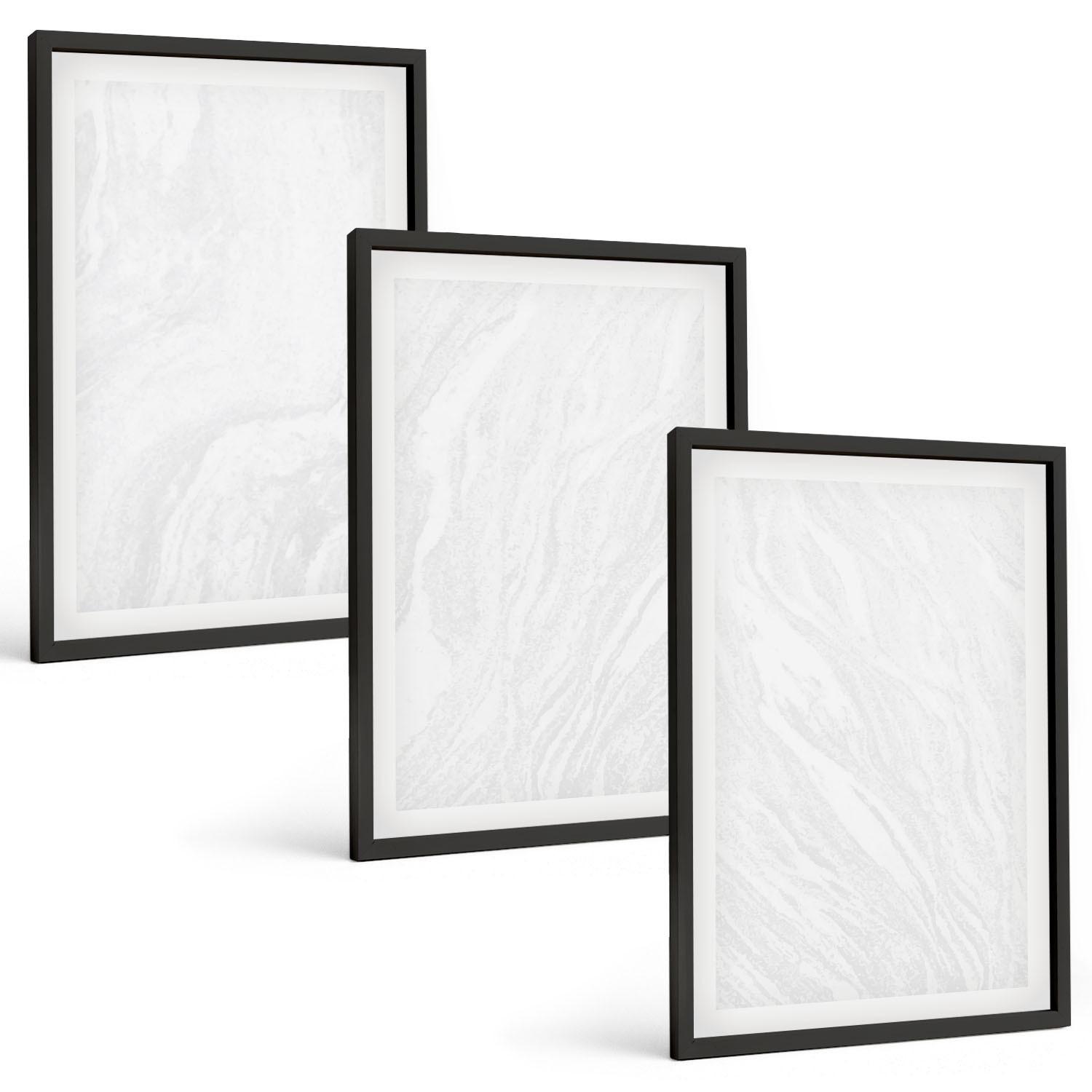 BILDER SET 3er Set - 40x60 cm Schwarzer Rahmen - Elegante Marmorstruktur - Schwarz, Kunststoff (40/60cm) - TULUP