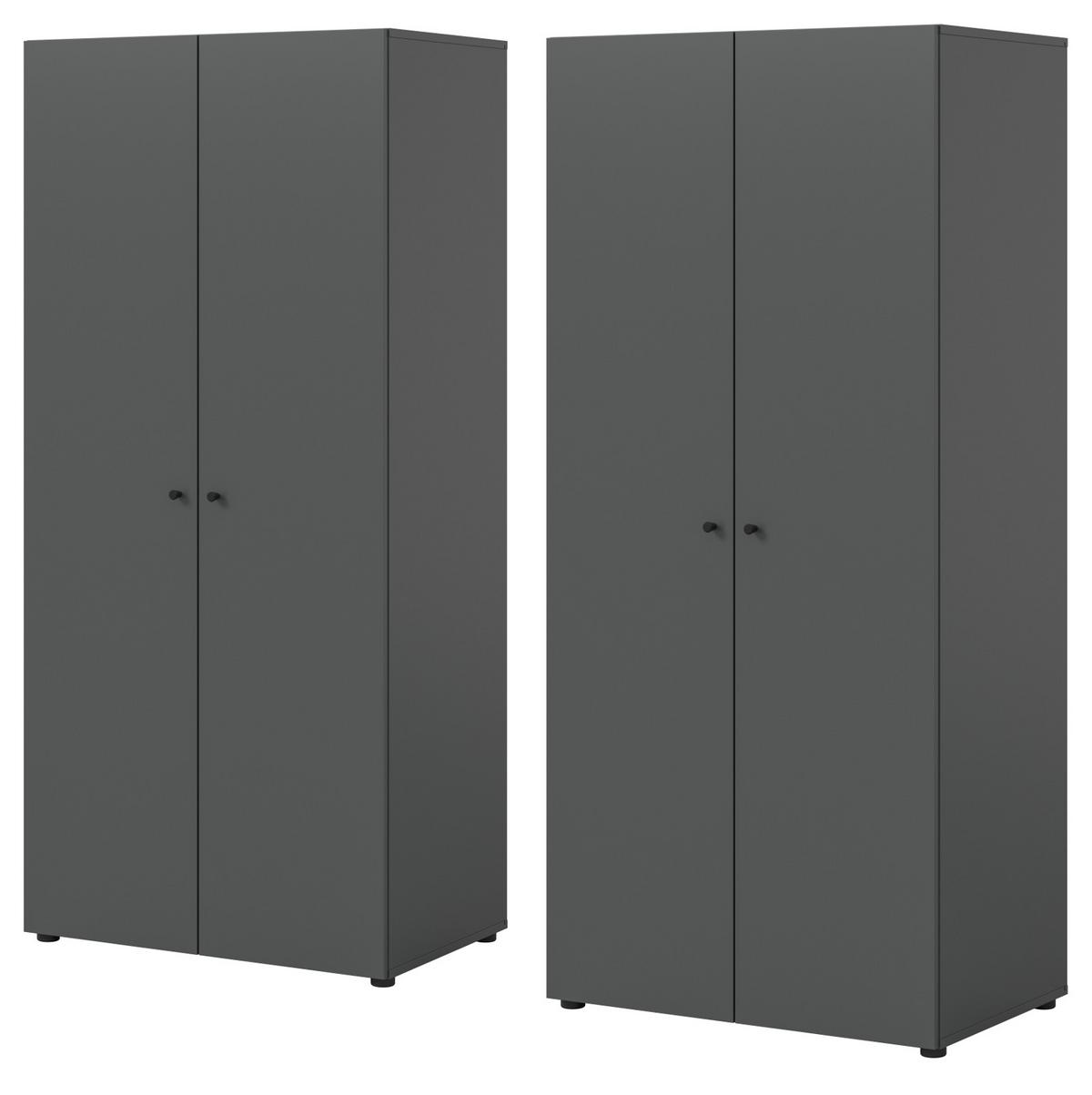 KLEIDERSCHRANK grau 4-türig 160 cm, Drehtürenschrank mit Kleiderstangen - Schwarz/Grau, Holzwerkstoff/Kunststoff (160/176/51cm) - Inn.Furn