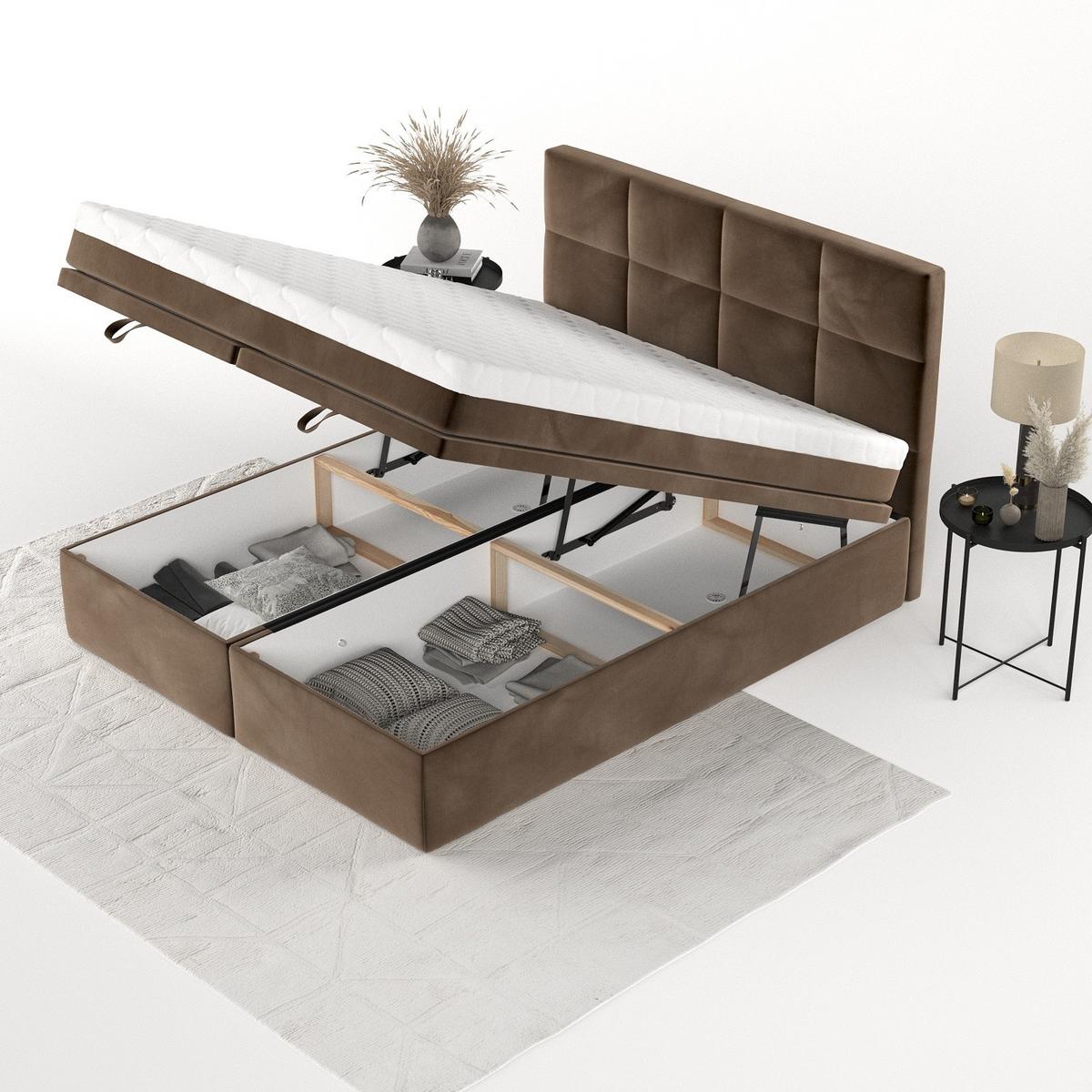 BOXBETT Tessa 140/200 cm Braun im Kronos Stoff - Schwarz/Braun, Holz/Holzwerkstoff (140/200cm) - AltaBeds