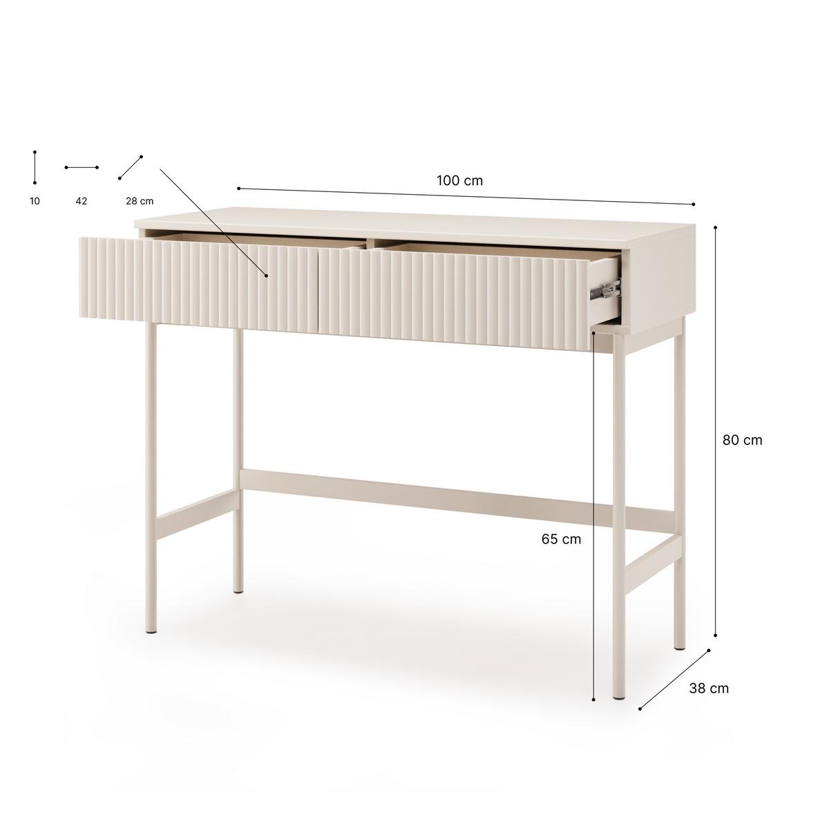 KONSOLENTISCH Soft mit 2 Schubladen und geriffelten Fronten, Kaschmir - Kaschmir, Holzwerkstoff (38/100/80cm) - Beautysofa