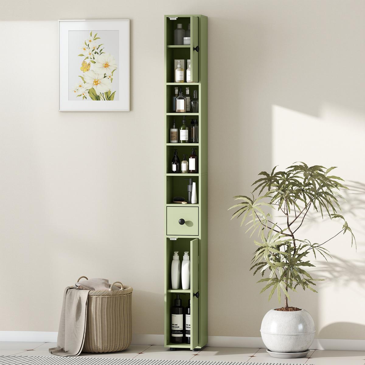 BADEZIMMERSCHRANK Spanplatte Grün - Schwarz/Grün, Karton/Holzwerkstoff (20/180/20cm) - Kleankin