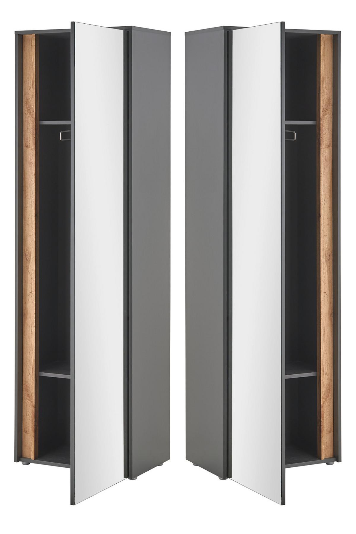 GARDEROBENSCHRANK grau matt, Eiche Wotan 60 cm, Flurschrank mit Spiegel - Eiche Wotan/Silberfarben, Glas/Holzwerkstoff (60/200/40cm) - Furn.Design