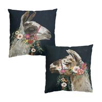 DEKOKISSEN 2er-Set Lama mit Blumenschmuck Set I 40/40 cm - Schwarz, Textil (40/40cm) - Bilderwelten