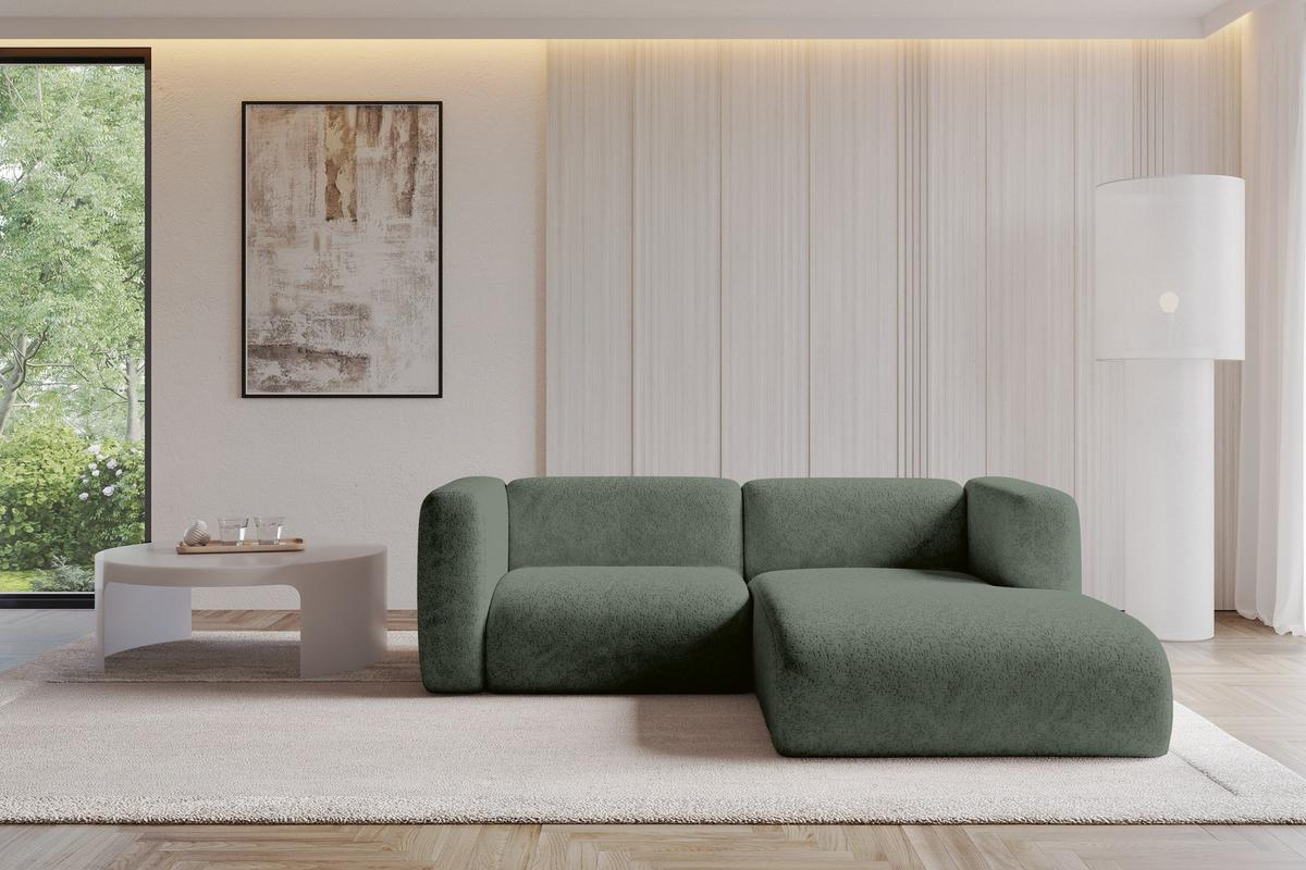 ECKSOFA Ottomane Rechts MIRA-L1 227x179x89 Grün Velours - Schwarz/Grün, Holzwerkstoff/Kunststoff (227/179cm) - ALTDECOR