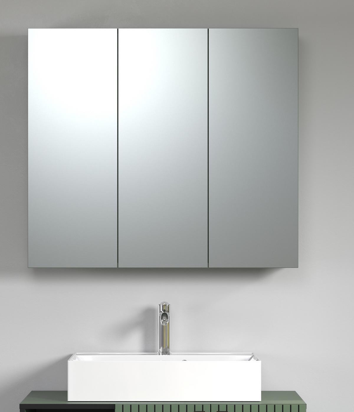 SPIEGELSCHRANK grün 90 cm, Badschrank 3-türig - Klar/Grün, Glas/Holzwerkstoff (90/80/20cm) - Top.Furn