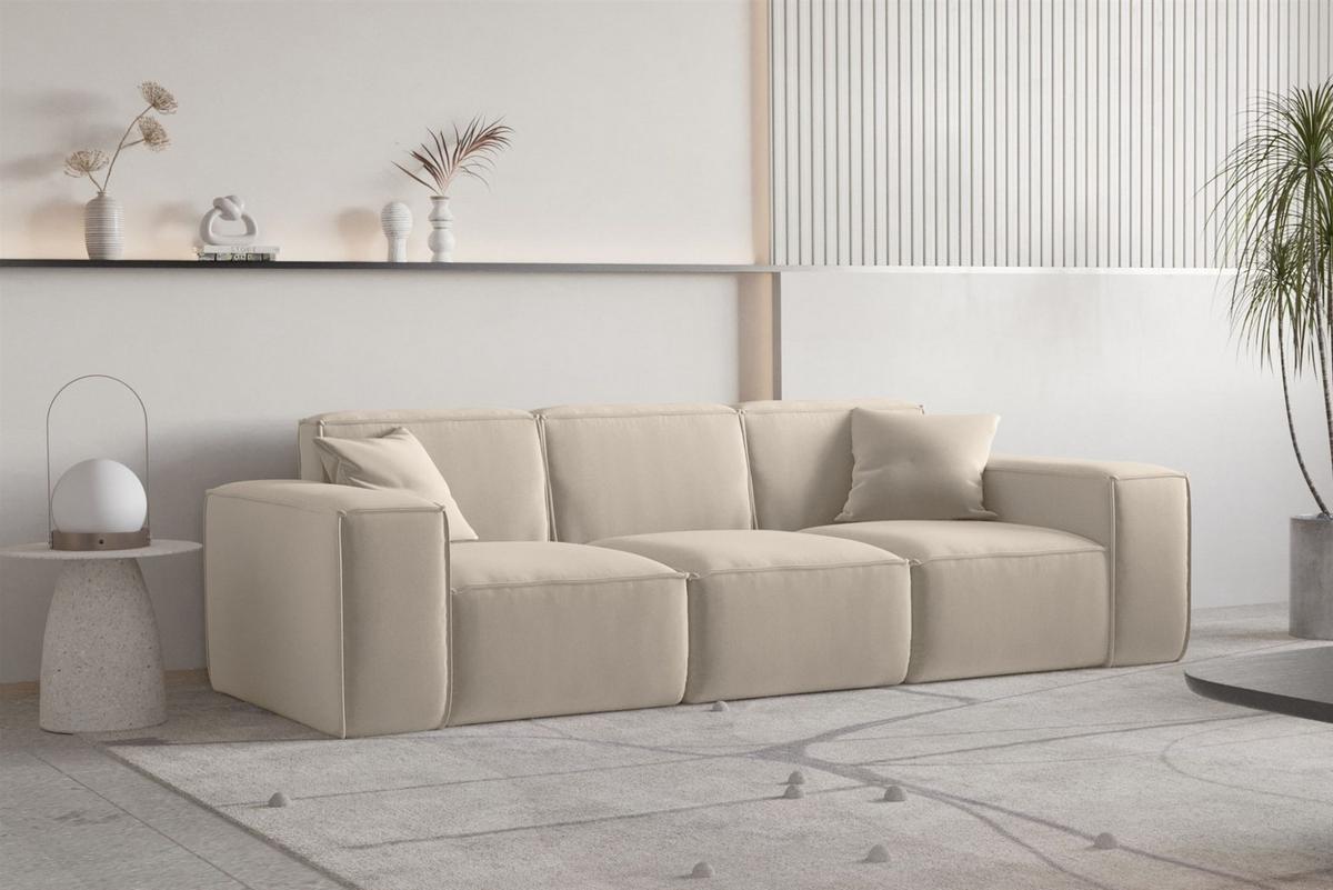 SOFA Celes Premium 3-sitzer Opera Velvet - Beige, Holzwerkstoff/Textil (225/73/88cm) - Fun Möbel