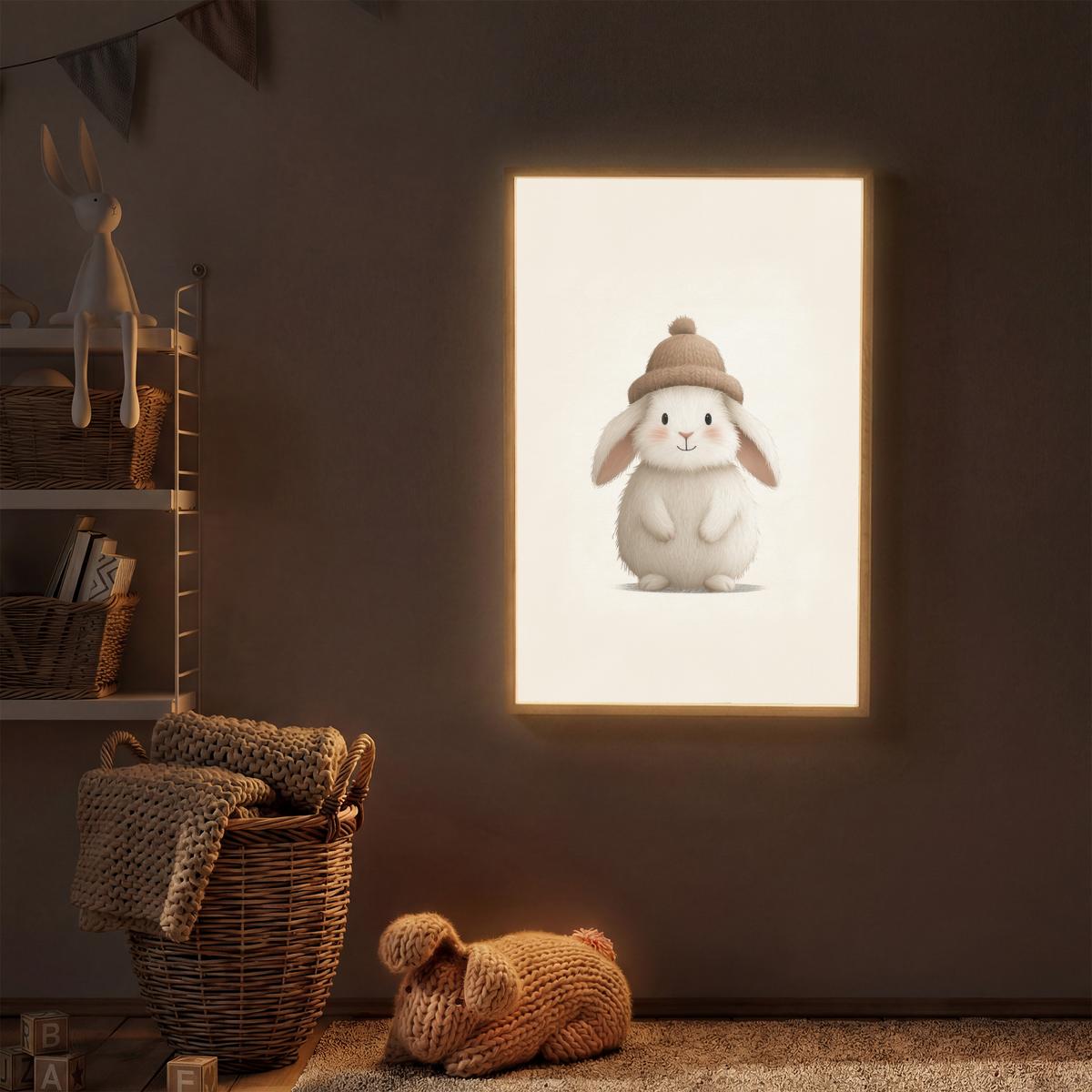 NACHTTISCHLAMPE MIT AKKU Kaninchen - Hut - Ohren - Beige 70x100 cm - Creme, Holzwerkstoff (8/70/100cm) - OnlyWow