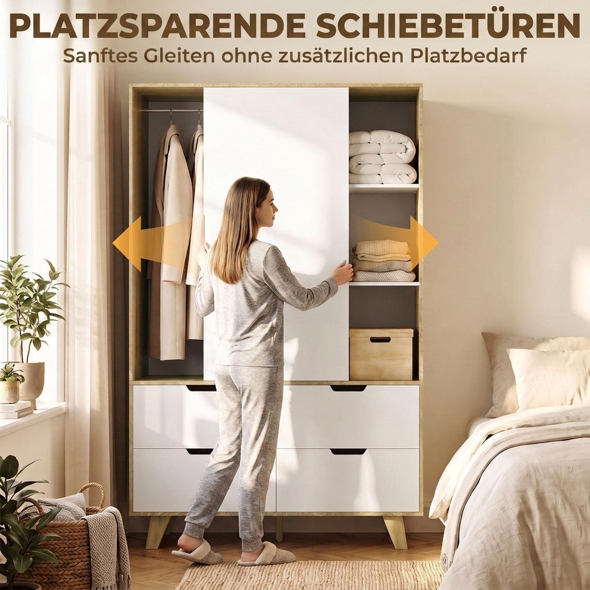 KLEIDERSCHRANK MDF Kiefernholz Eiche Weiss - Weiß, Holz/Holzwerkstoff (50/187.5/120cm) - HOMCOM