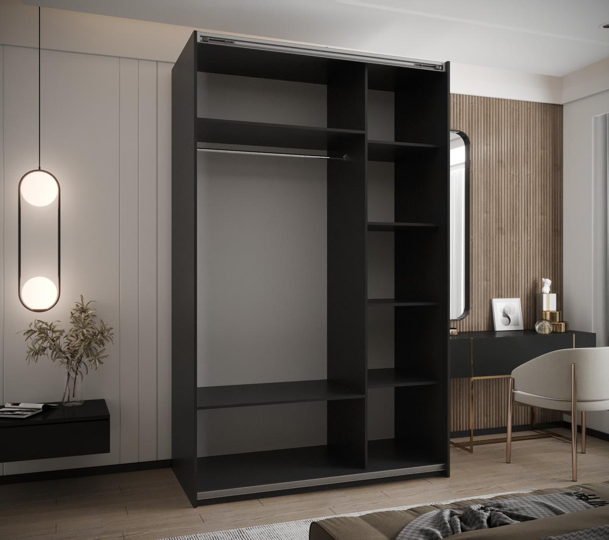 SCHWEBETÜRENSCHRANK 245,5/150/64 2-türig - Goldfarben/Schwarz, Holz/Metall (150/245/64cm) - Abiks Möbel