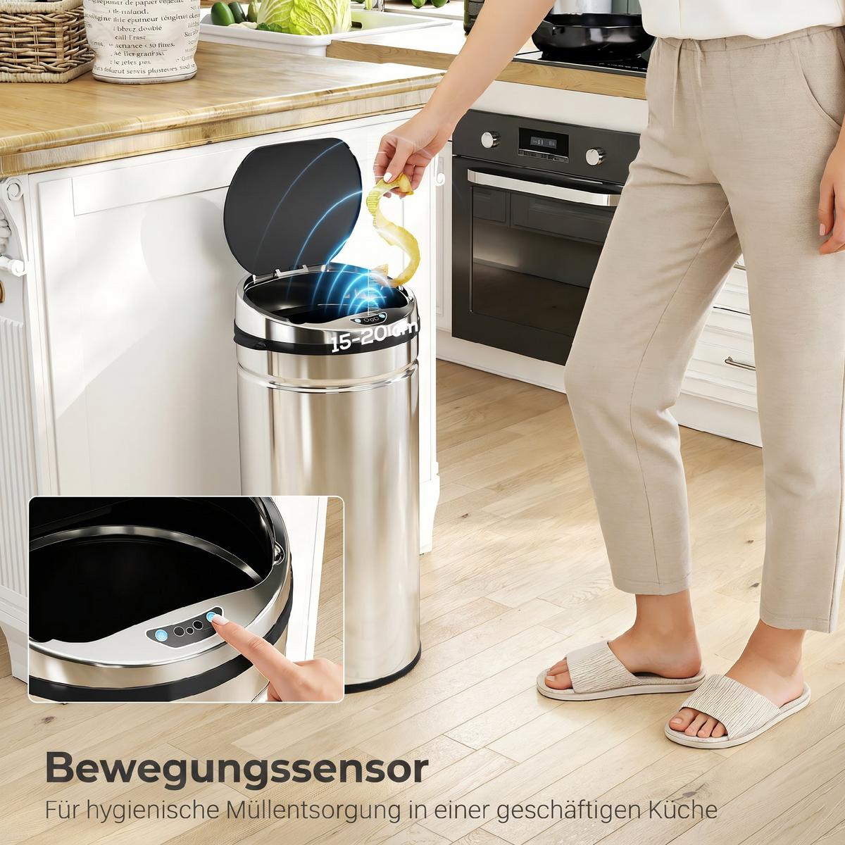 SENSOR-MÜLLEIMER Edelstahl ABS Silber - Silberfarben, Metall (30.5/68/30.5cm) - HOMCOM