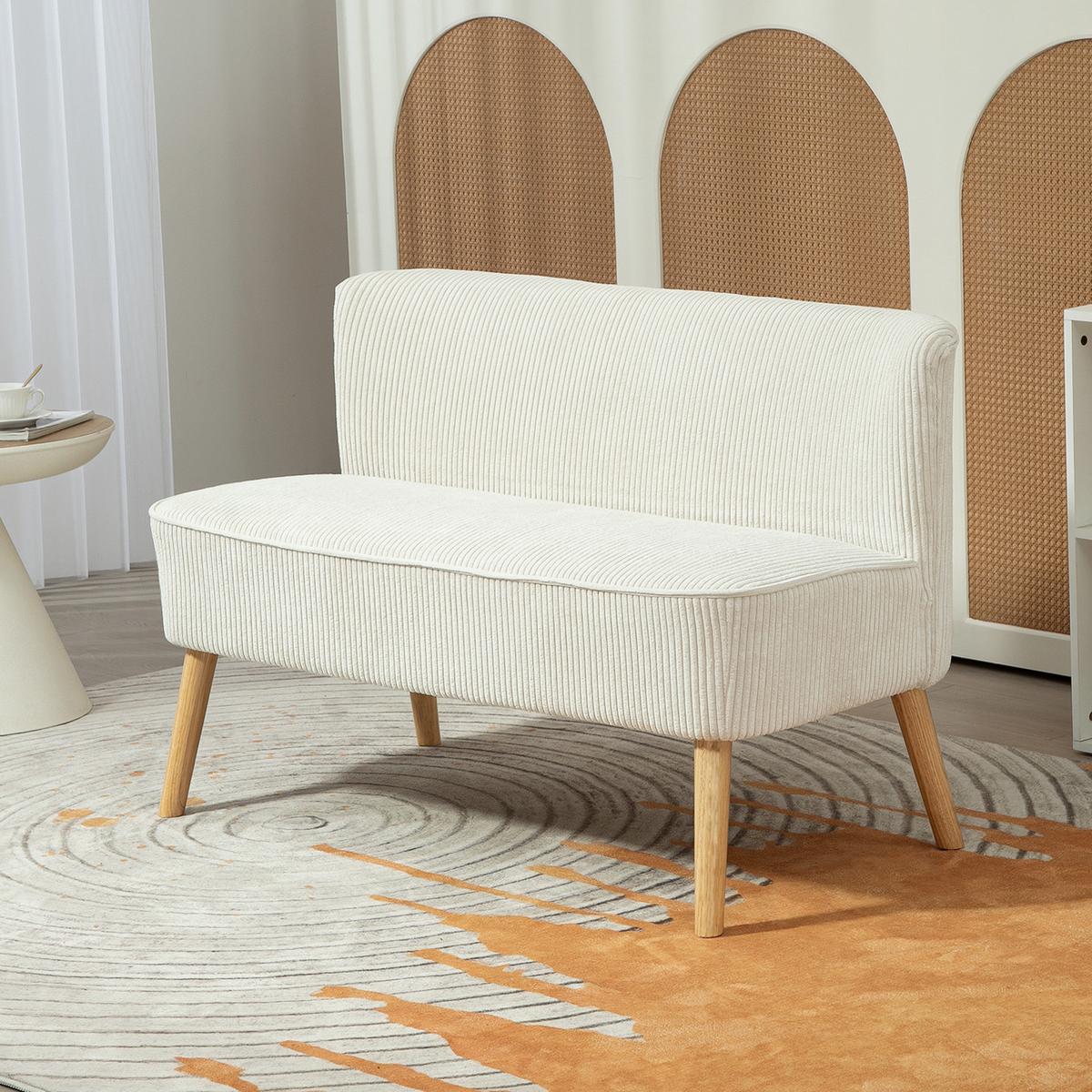 SOFA 2 Sitzer modern Couch ohne Armlehne Polstersofa mit Cord-Optik Cremeweiß - Perlmutt/Creme, Holz/Textil (56.5/77/117cm) - HOMCOM