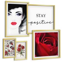 BILDER SET 5er Set - 50x50 cm & 20x30 cm & 40x60 cm Goldrahmen - Inschrift mit roten Rosen - Goldfarben, Kunststoff (40/60cm) - TULUP
