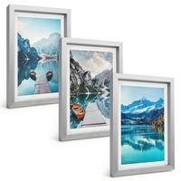 BILDER SET 3er Set - 20x30 cm Silberner Rahmen - Spiegelung der Boote auf Bergseen - Silberfarben, Kunststoff (20/30cm) - TULUP