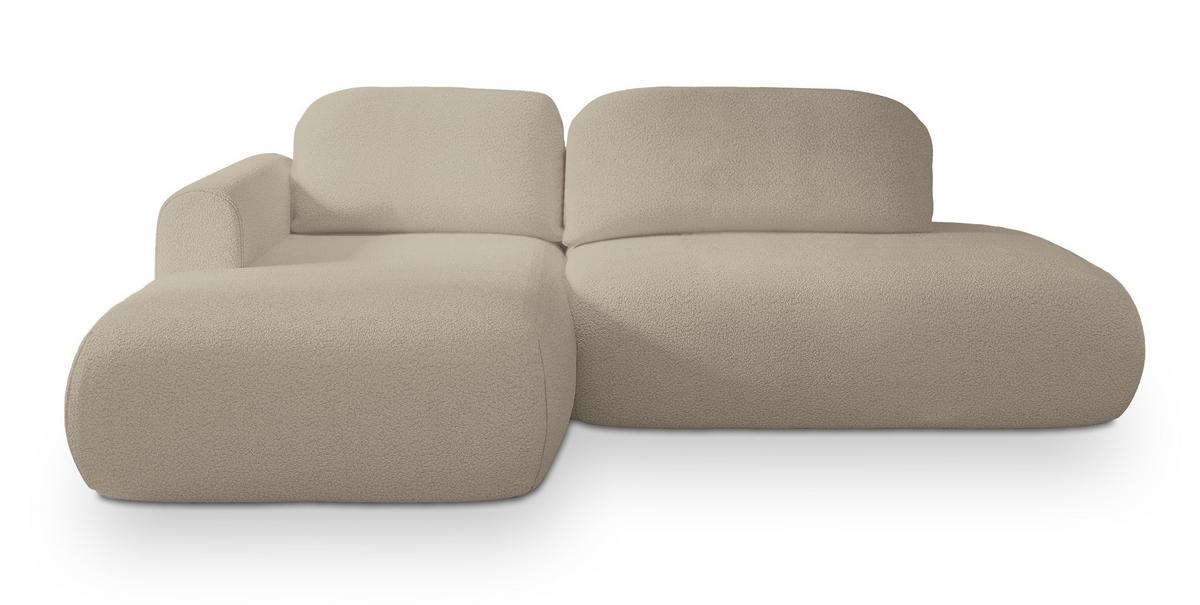 ECKSOFA NUVIRA L-S Beige Boucle-Stoff mit Schlaffunktion - Beige, Holz (279/158cm) - MASSENO