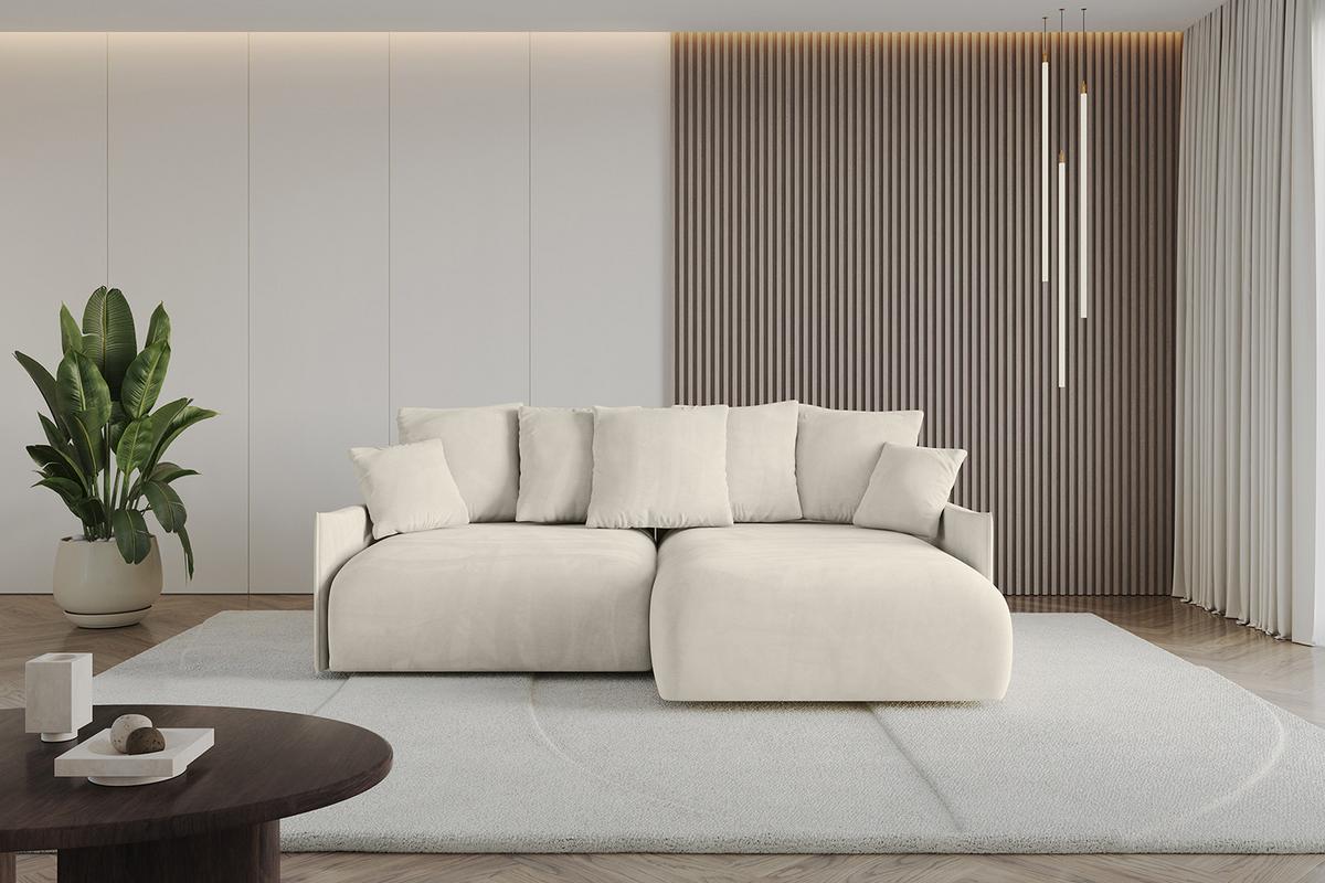 ECKSOFA Ottomane rechts ONESK-L-v1 216x177x72 Ecru Velours - Ecru, Holzwerkstoff/Kunststoff (177/216cm) - ALTDECOR