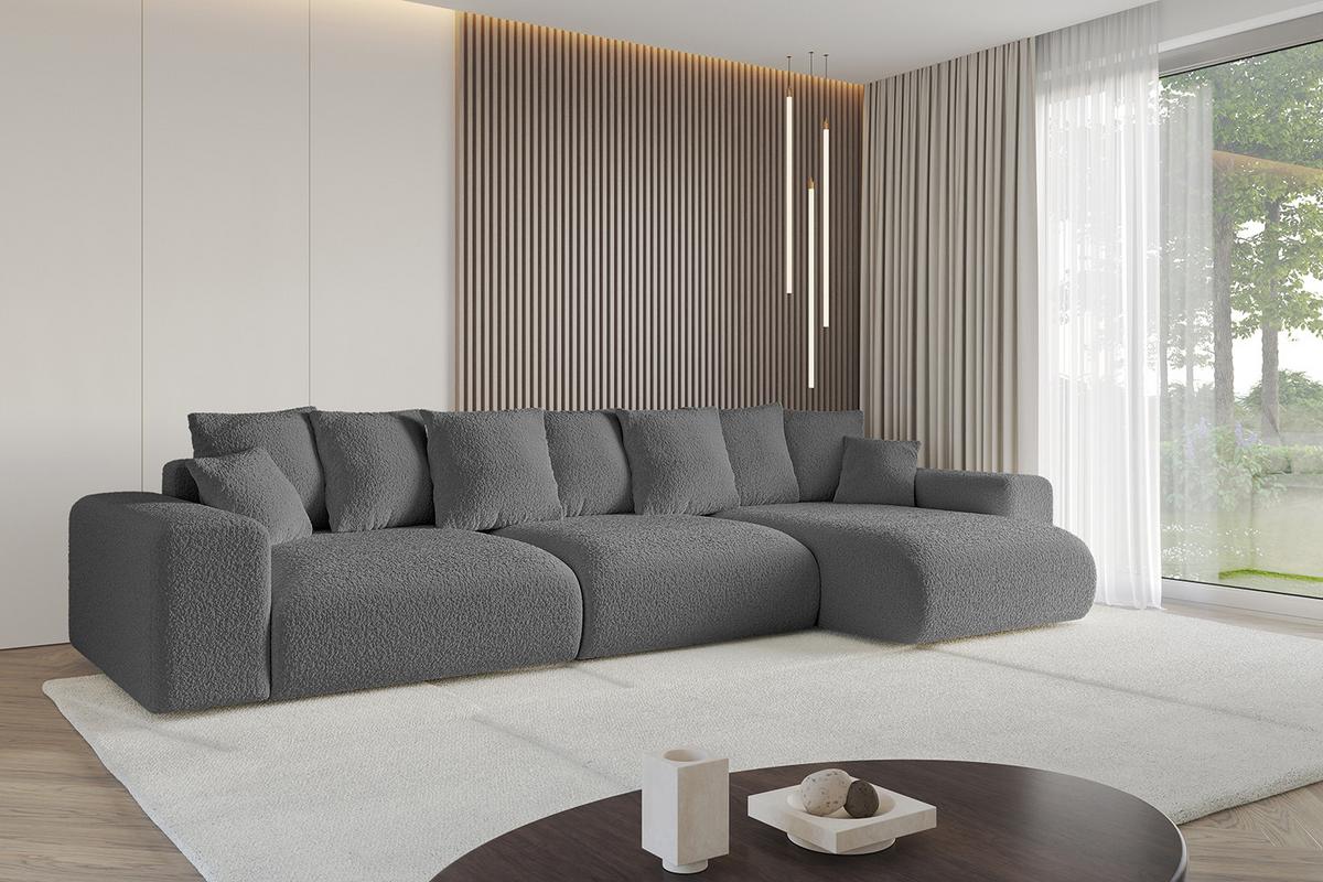 ECKSOFA Ottomane rechts ESKAR-L2 364x176x72 Platinfarben Bouclé - Platinfarben/Schwarz, Holzwerkstoff/Kunststoff (176/364cm) - ALTDECOR