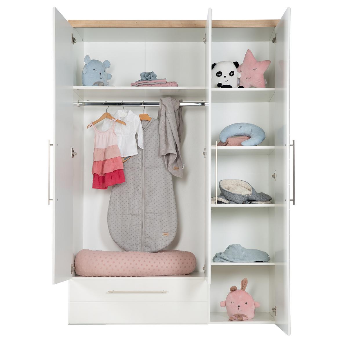 KLEIDERSCHRANK Nele - Weiß, Holzwerkstoff/Metall (136/195/51.5cm) - Roba