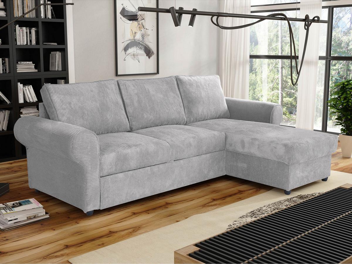 ECKSOFA Monaco Cord - Hellgrau/Schwarz, Holz/Textil (246/155cm) - MIRJAN24
