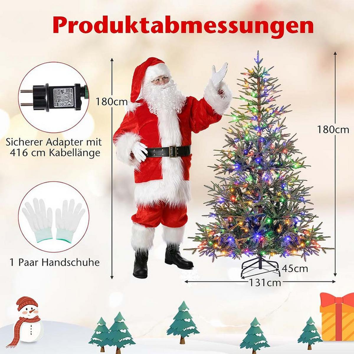 WEIHNACHTSBAUM mit 250 mehrfarbigen LEDs 180cm Grün - Grün, Metall (180cm) - COSTWAY