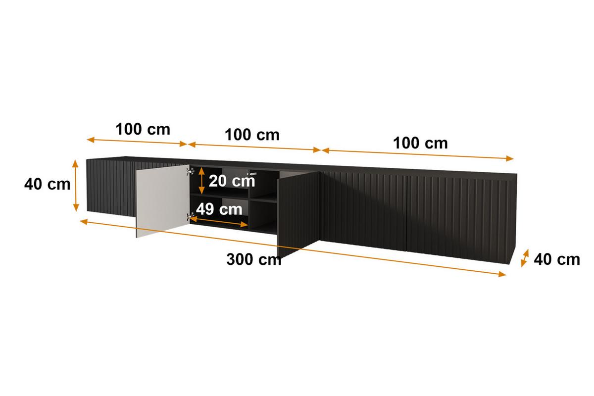 LOWBOARD KITO-W 3x100x40x40 cm - Schwarz - Schwarz, Holzwerkstoff (300/40/40cm) - ALTDECOR